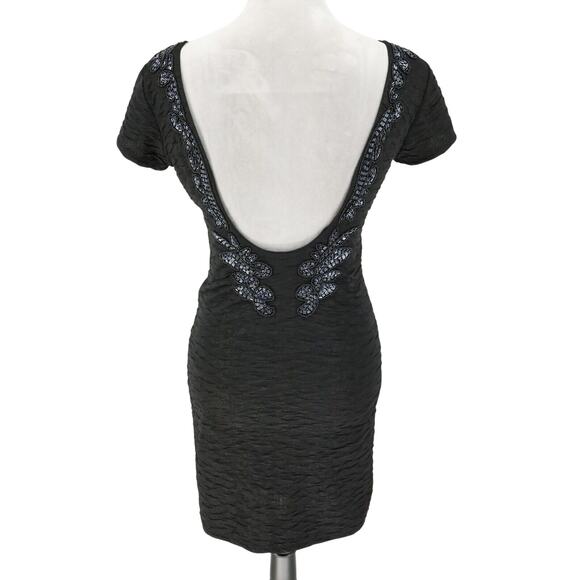 Free People Dress Womens Small Black Beaded Stretch Knit Open Back Fitted Lbd - Picture 2 of 15
